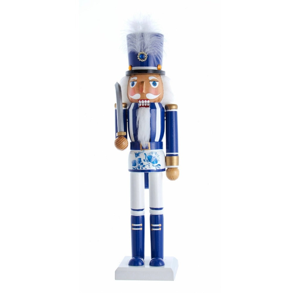 Kurt Adler Indigo Blue and White Wooden Nutcracker