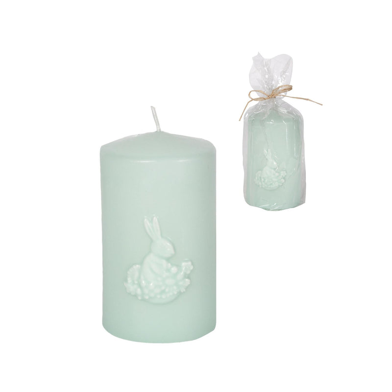 Light Blue Green Pillar Candle with Rabbit | Putti Easter Candles 