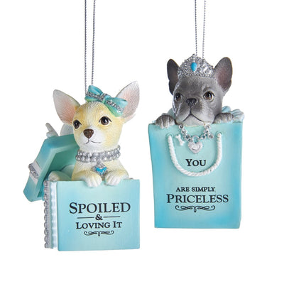 Kurt Adler Tiffany Blue "You are Simply Priceless" French Boxer Ornament  | Putti Christmas