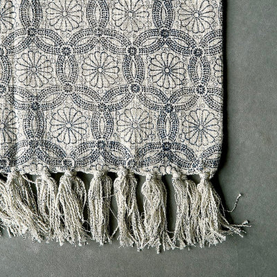 Blue Geometric Pattern on Ivory Cotton Throw | Putti Fine Furnishings