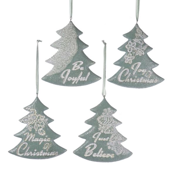 Kurt Adler Sage Green Christmas Tree with Sayings Ornament