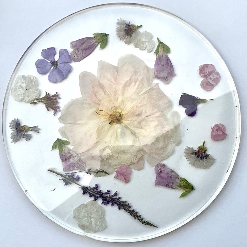 Resin Display Platter with Blush Rose and Lilac Flowers
