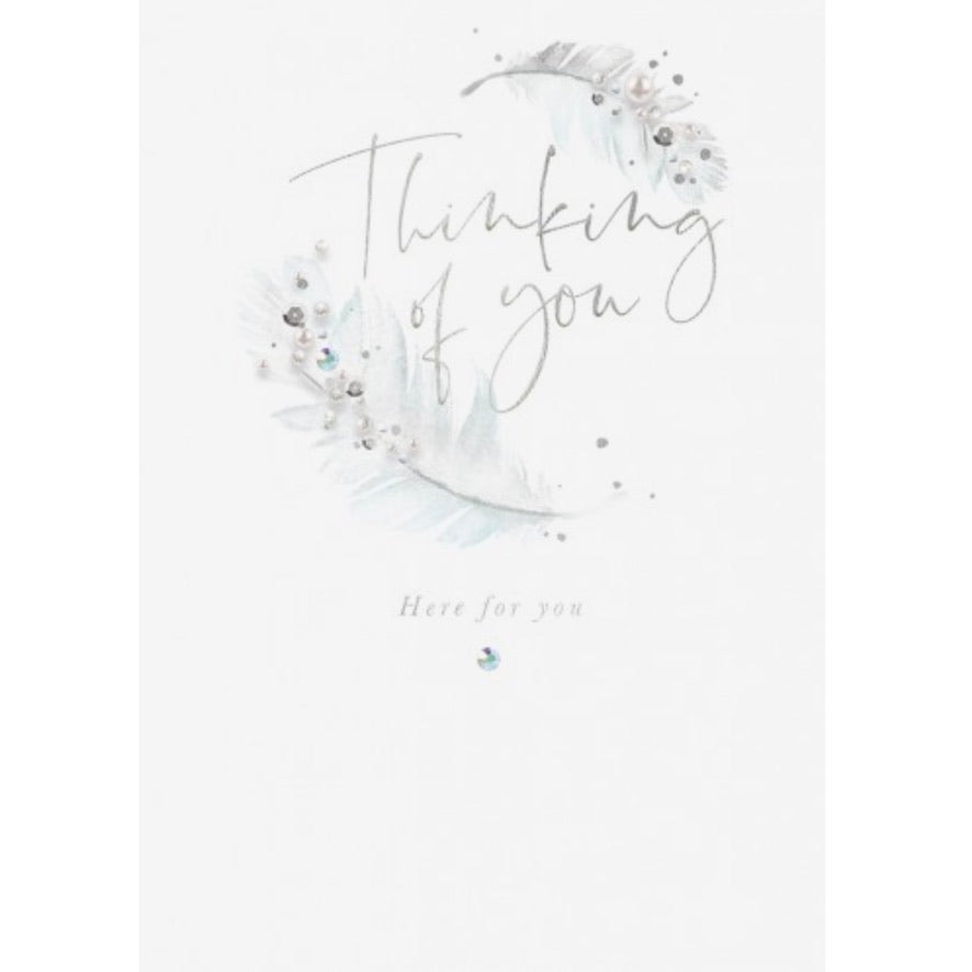 "Thinking of You" White Feather Sympathy Greeting Card | Putti 