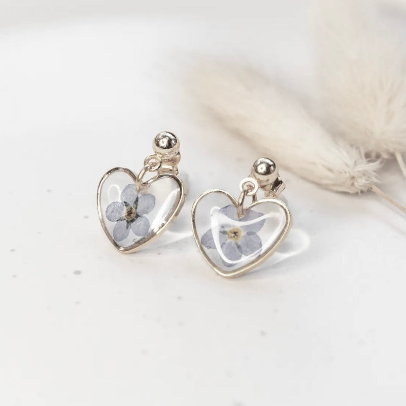 Allie and Posie Heart Forget-Me-Nots Earrings - Silver