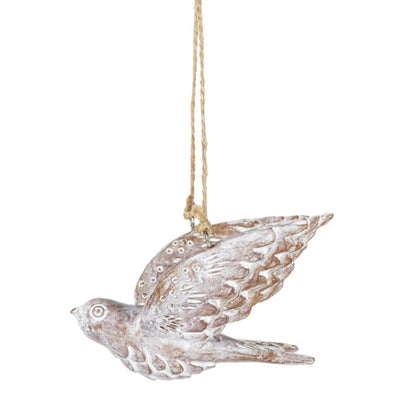 White Washed Flying Bird Ornament  | Putti Christmas Canada