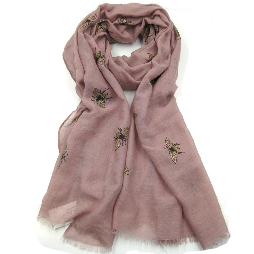 Glitter Bee Print Scarf - Dark Pink