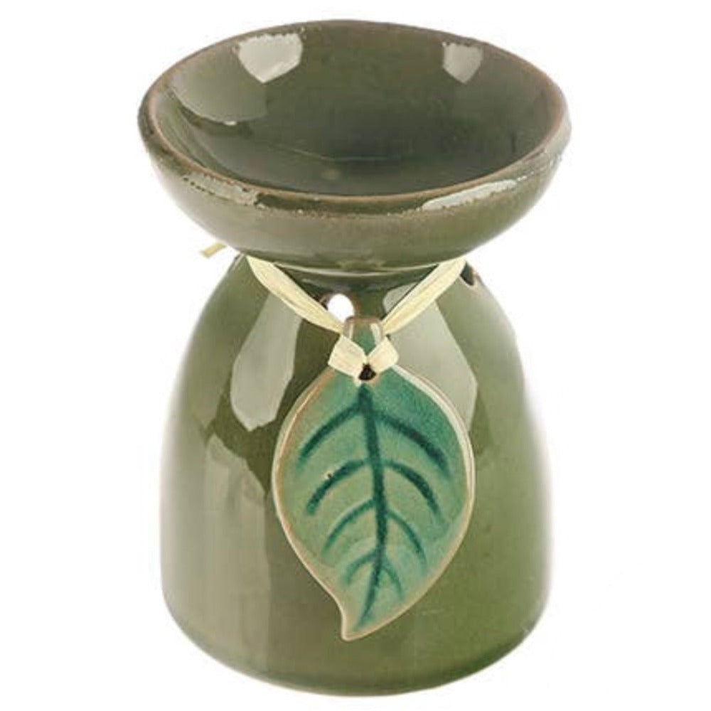 Moss Green with Leaf Ceramic Oil and Wax Burner | Putti Fine Furnishings 