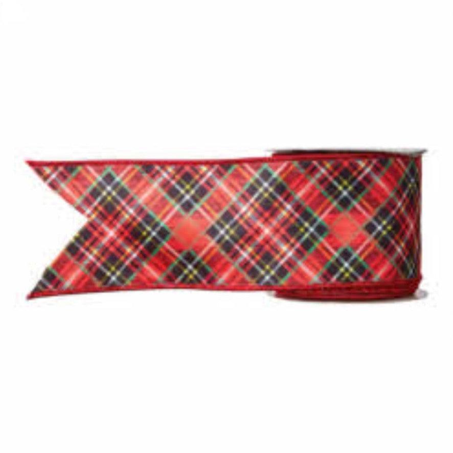 Raz Red Diagonal Plaid Wired Ribbon