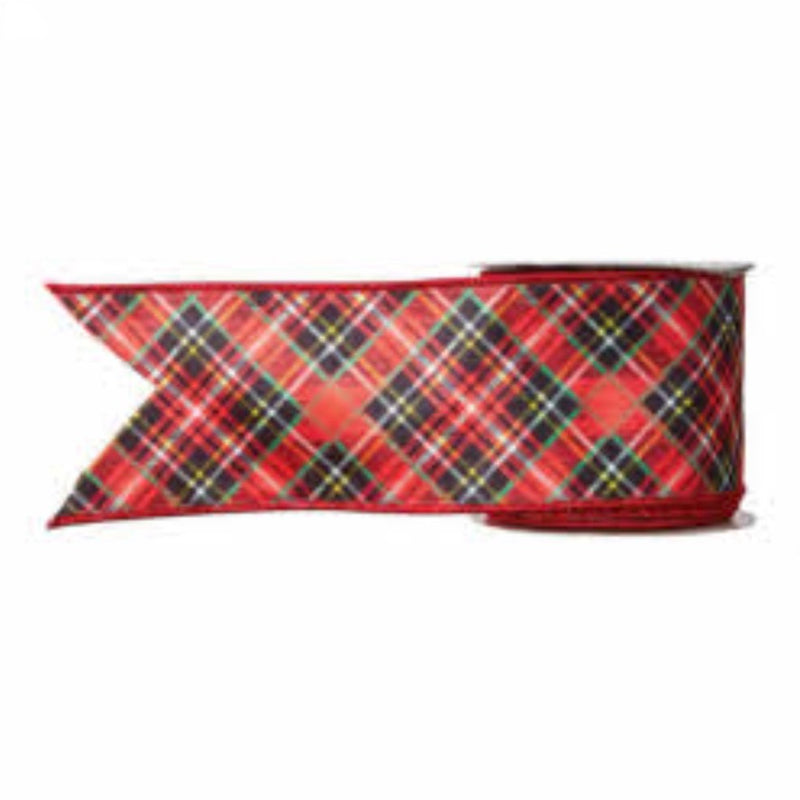 Raz Red Diagonal Plaid Wired Ribbon