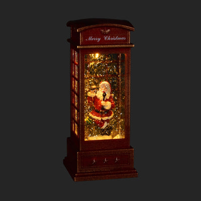 Perpetual Snow Santa in British Phone Booth with Light | Putti Christmas