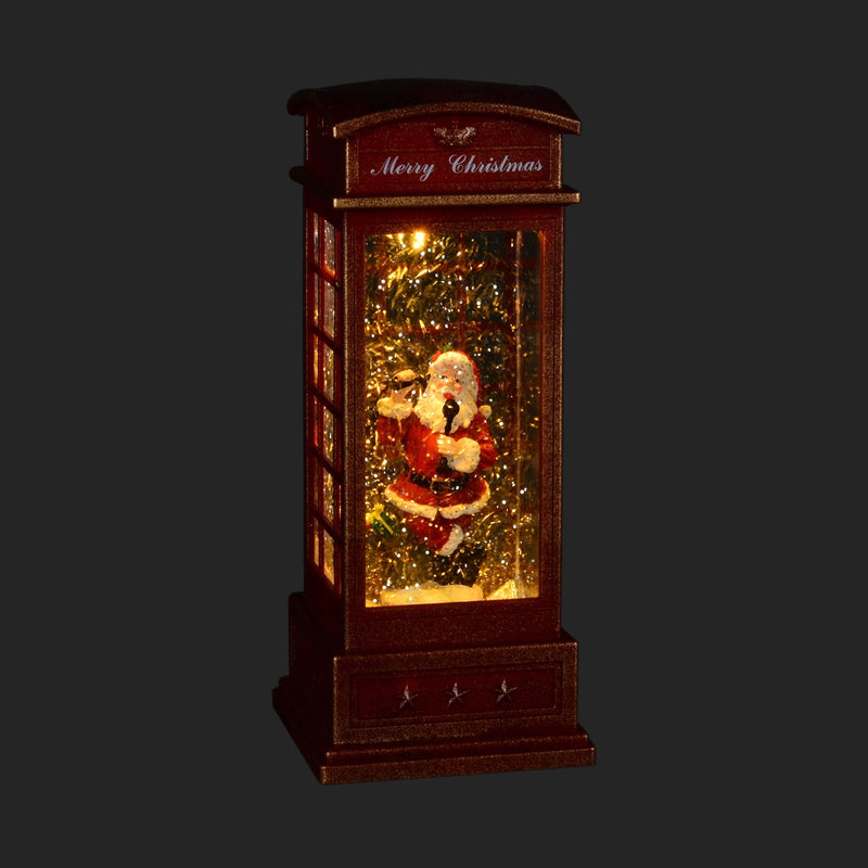 Perpetual Snow Santa in British Phone Booth with Light | Putti Christmas 