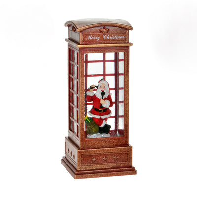 Perpetual Snow Santa in British Phone Booth with Light | Putti Christmas