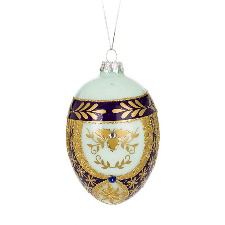 Large Ornate Faberge Egg Ornaments - Mint & Cobalt