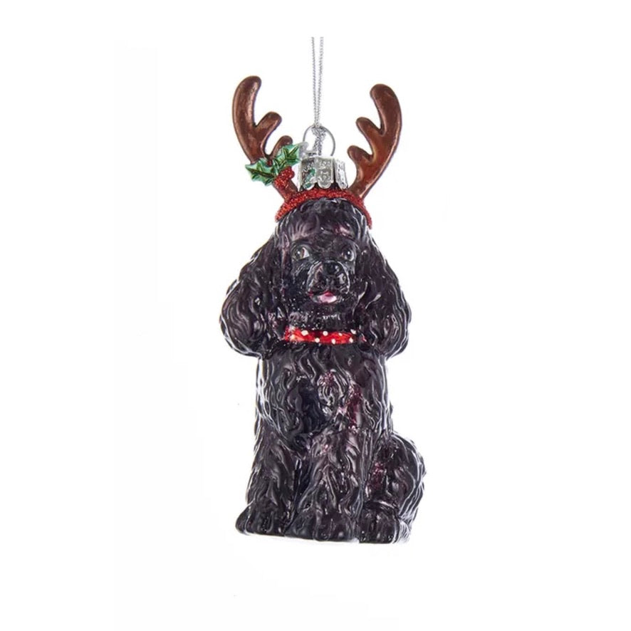 Kurt Adler Black Poodle with Antlers Glass Ornament | Putti Christmas 