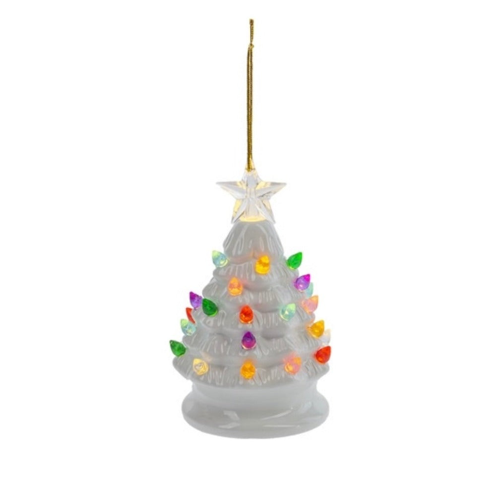 White with Multi LED Lights Ceramic Tree Ornament