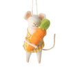 Girl with Yellow Gingham Dress and Carrot Felt Mouse Ornament