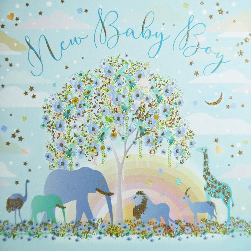 "New Baby Boy" Pink Animals Greeting Card