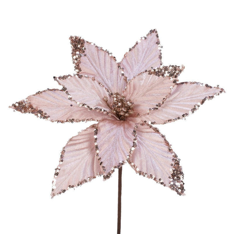 Pink Velvet Poinsettia on Stem - Putti Fine Furnishings