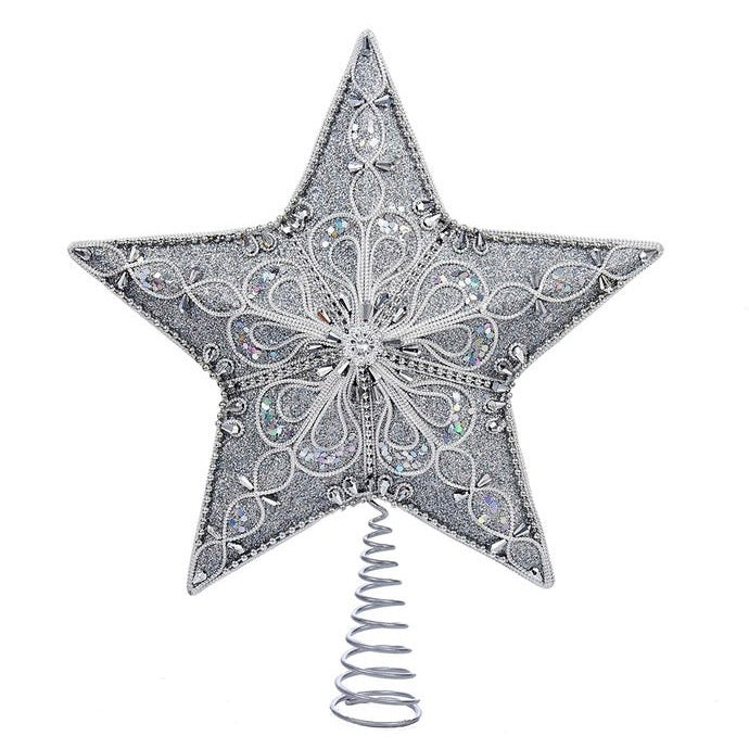 Silver Beaded Star Tree Topper