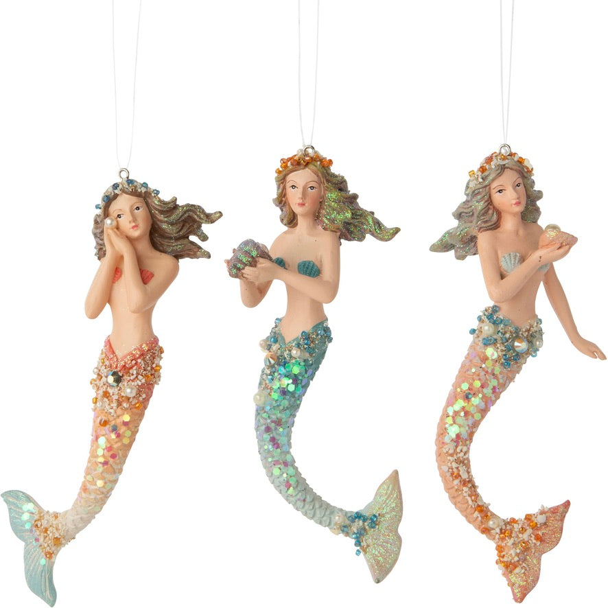Painted and Jeweled Resin Mermaid Ornament | Putti Christmas Canada 