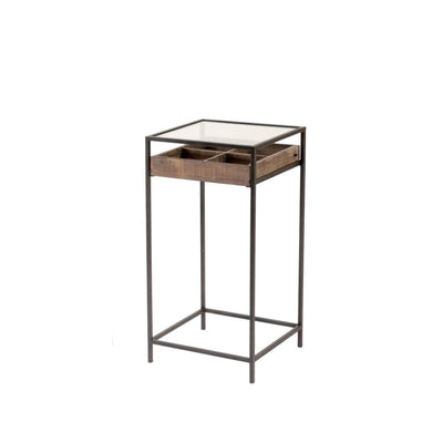 Side Table with Glass Top and Wood Divided Drawer - Small