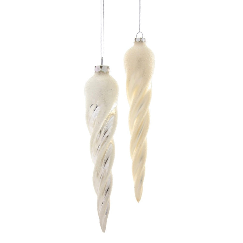 Cody Foster Ivory and White Glass Icicle ornament | Putti Christmas Canada 