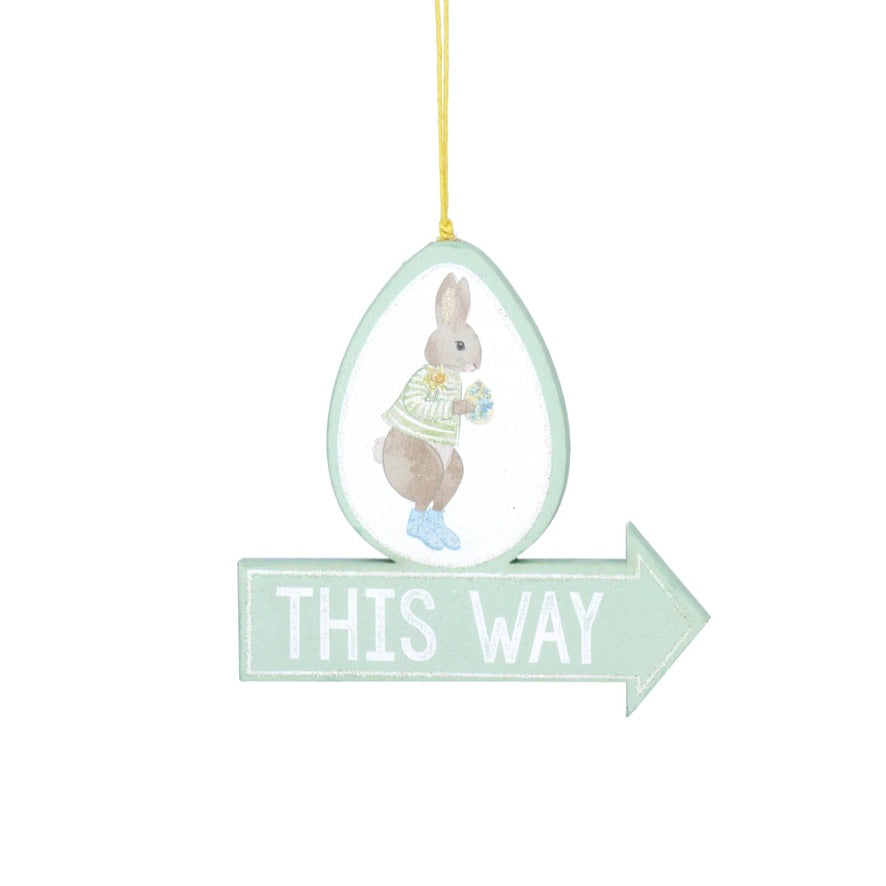 Bunny Egg Hunt Wooden Arrow Ornament - Aqua | Putti Easter Celebrations 