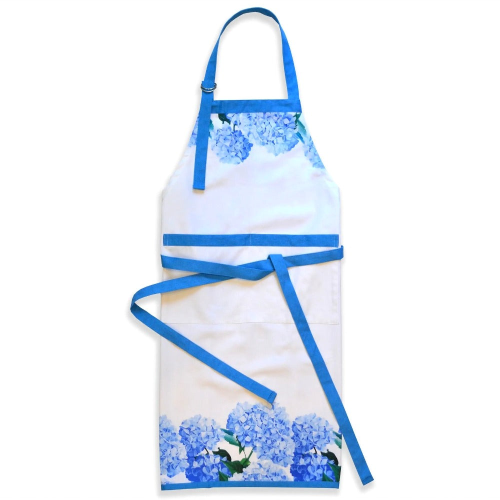 Blue Hydrangea Cotton Apron | Putti Fine Furnishings 