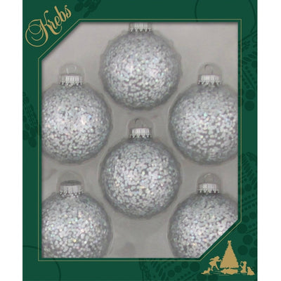 Silver Spangle Glass Ball Ornaments - Set of 6