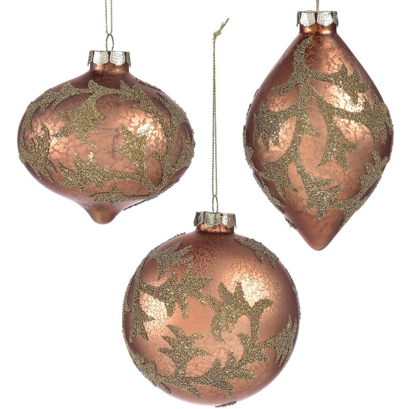 Bronze with Gold Leaves Glass Double Point Ornament