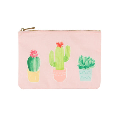 Pastel Cactus Zippered Pouch, RJBS-RJB Stone, Putti Fine Furnishings