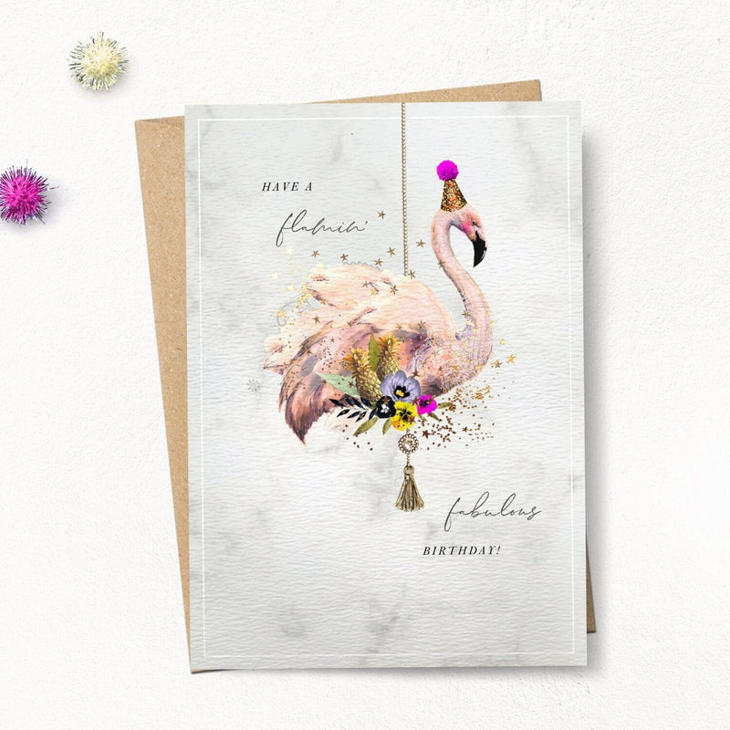 "Have a Flaming Fabulous Birthday!" Flamingo Greeting Card | Putti Celebrations 