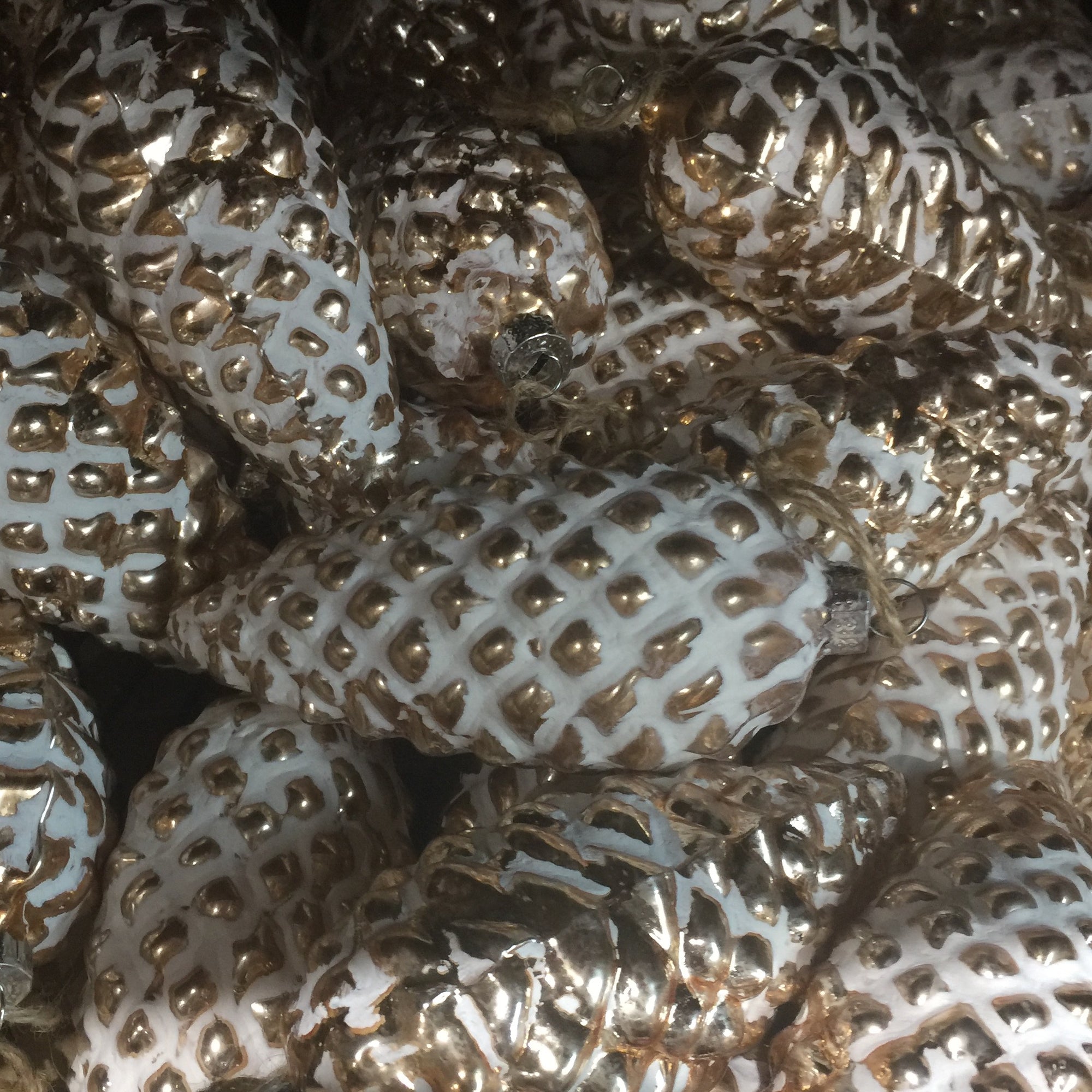 Gold Pinecone with White Distressed Finish