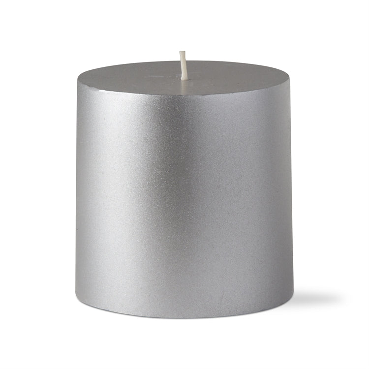 Metallic Pillar Candle 4 x 4 - Silver