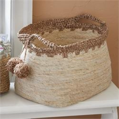 Large Seagrass & Blush Paper Crochet Basket