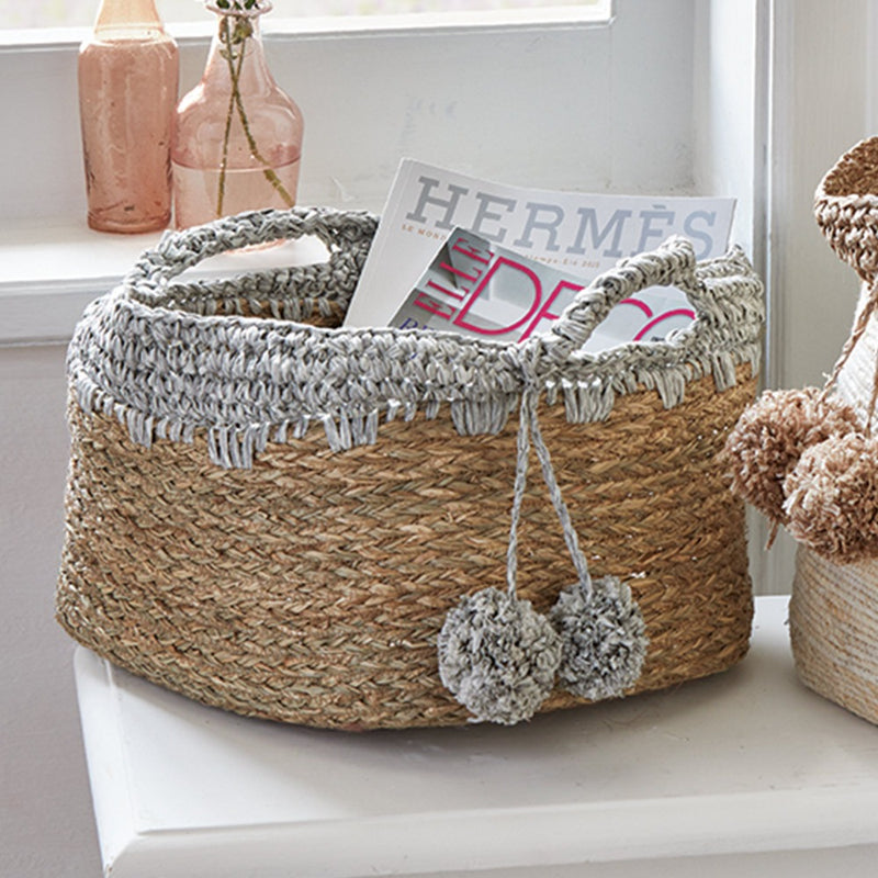 Small Seagrass & Grey Paper Crochet Basket