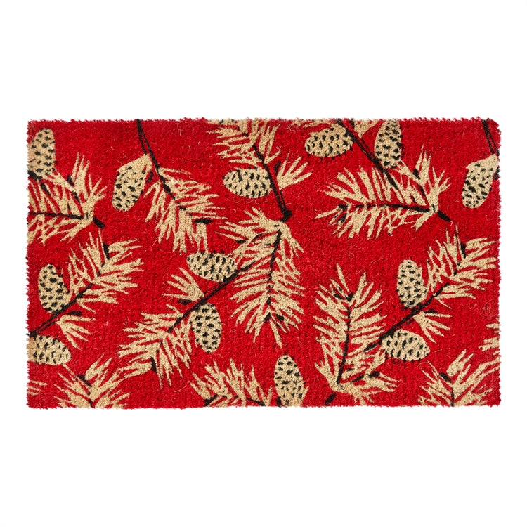 Pinecone Sprig Red Coir Doormat | Putti Christmas Celebrations