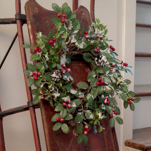 Glittered Holly Berry and Pinecone Small Wreath