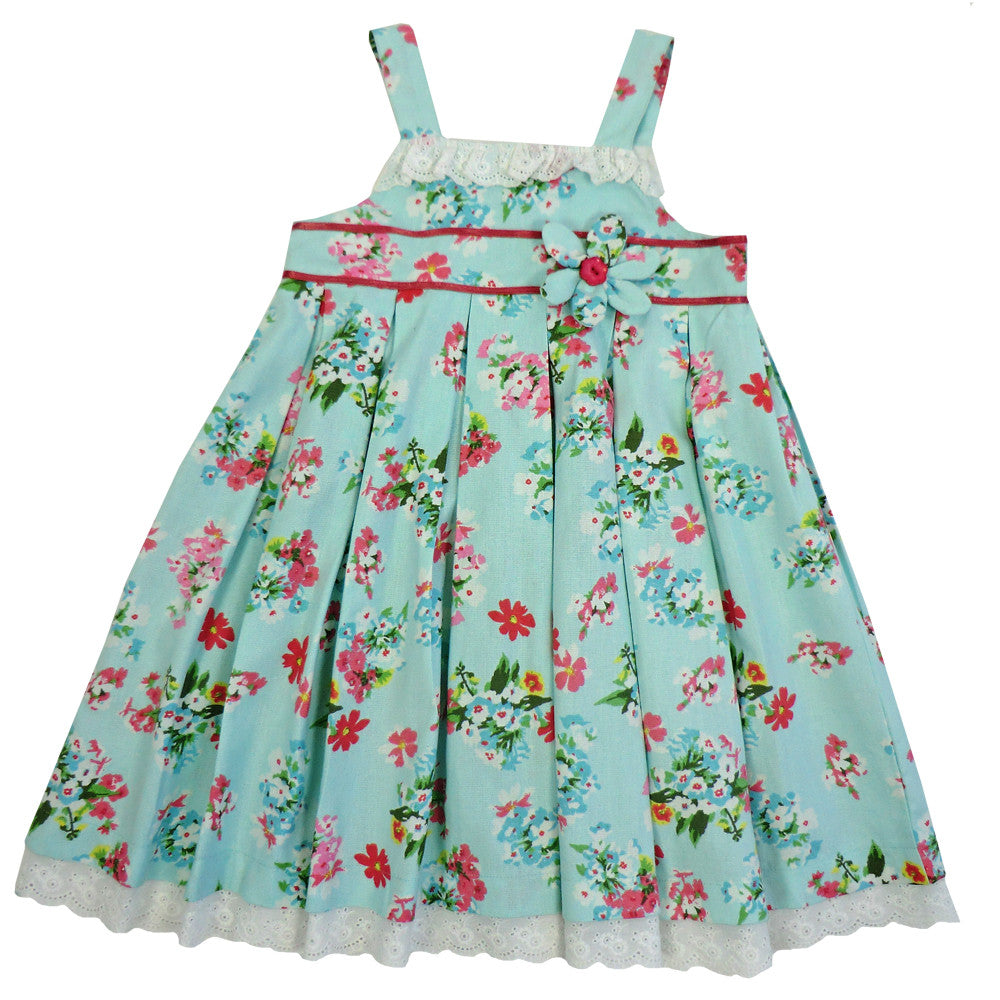  "Blue Floral" Dress with Lace Trim, PC-Powell Craft Uk, Putti Fine Furnishings