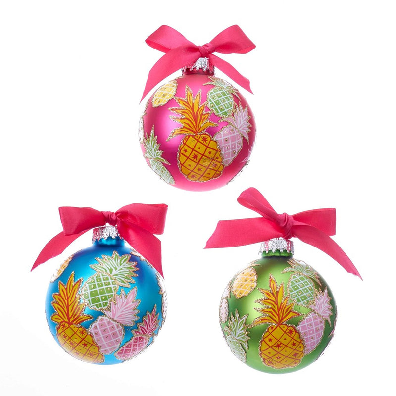 Kurt Adler Pineapple Pattern Glass Ball Ornaments