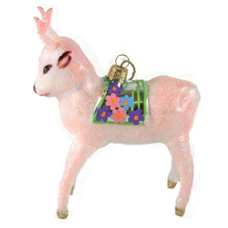 Cody Foster Magical Reindeer Pink Glass Ornament | Putti Fine Furnishings Canada 