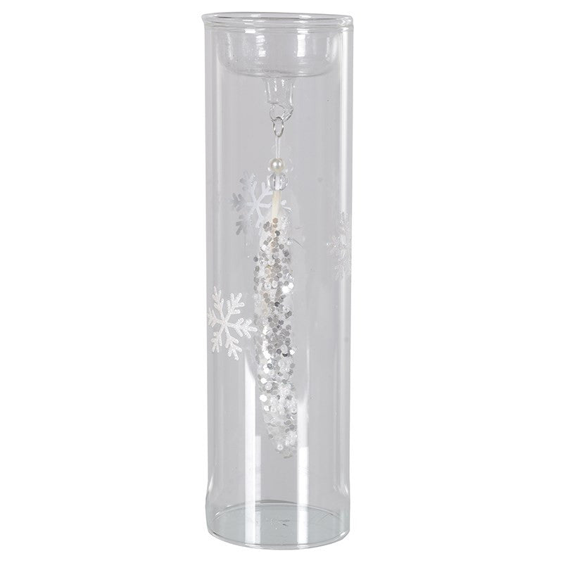  Glass Tea Light with Hanging Feather, CH-Coach House, Putti Fine Furnishings