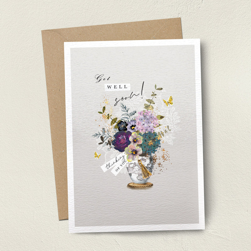 "Get Well Soon" Flower Vase Greeting Card