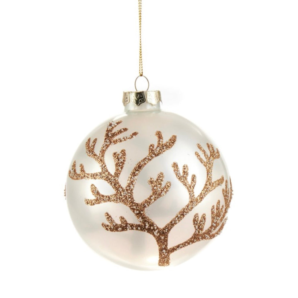 Gold Glittered Coral Glass Ball Ornament | Putti Christmas Decorations