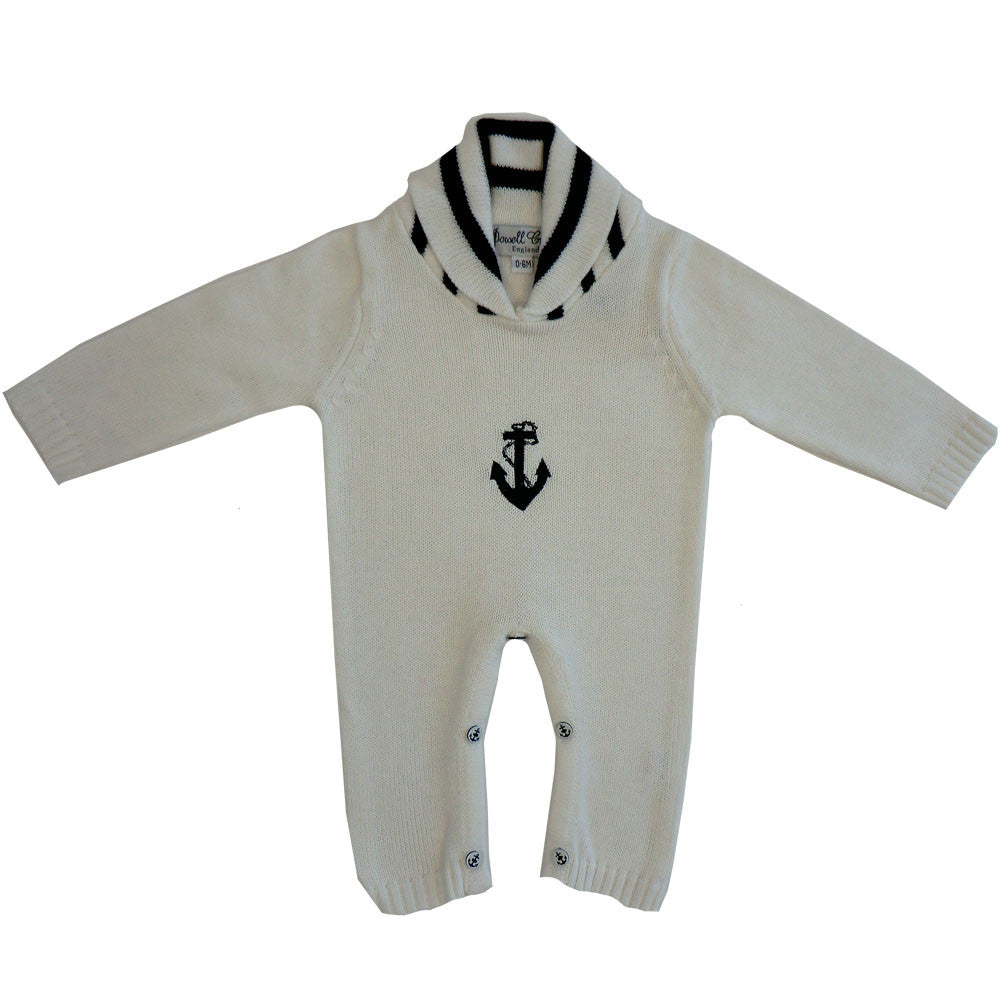 Anchor Knitted Long Sleeve Jumpsuit - 6-12 Months Children's Clothing - Powell Craft Uk - Putti Fine Furnishings Toronto Canada