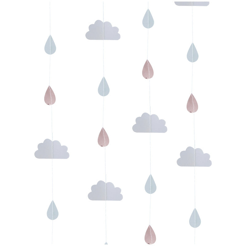  "Hello World" Rose Gold Raindrop & Cloud Back Drop Garland, GR-Ginger Ray UK, Putti Fine Furnishings