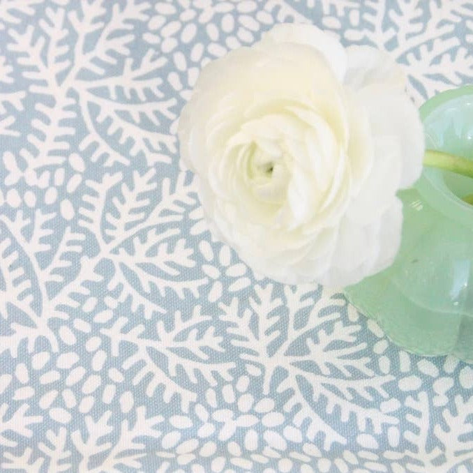 Hand Block Printed Floral Mineral Green Tablecloth | Putti Fine Furnishings 