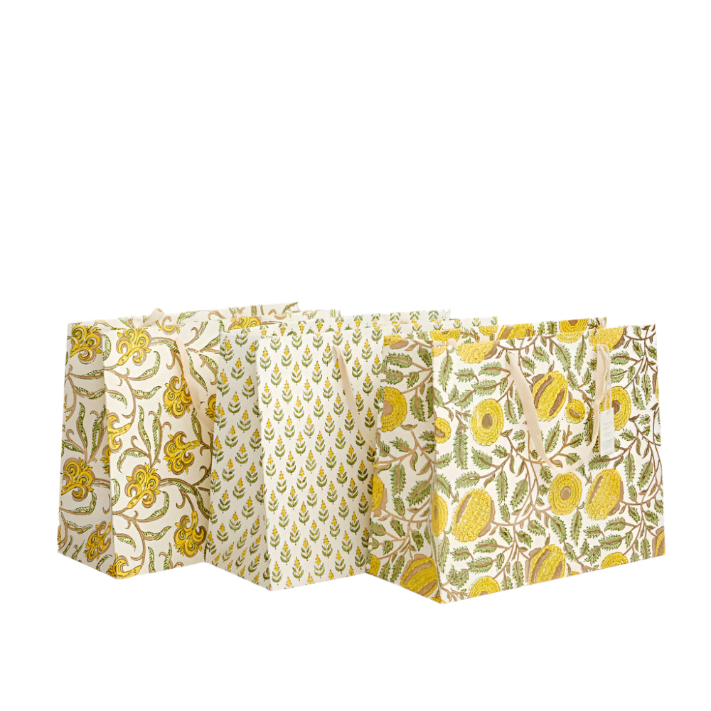 Hand Block Printed Gift Bags Sunshine - Large | Putti Fine Furnishings 