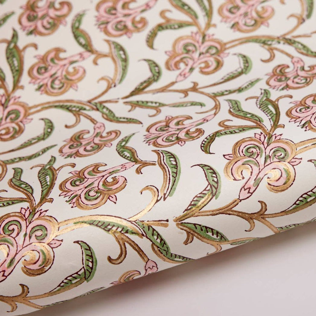 Hand Block Printed Gift Wrap Sheets - Iris Glitz Blush | Putti Fine Furnishings