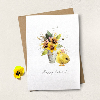 "Happy Easter" Chick Vase Greeting Card